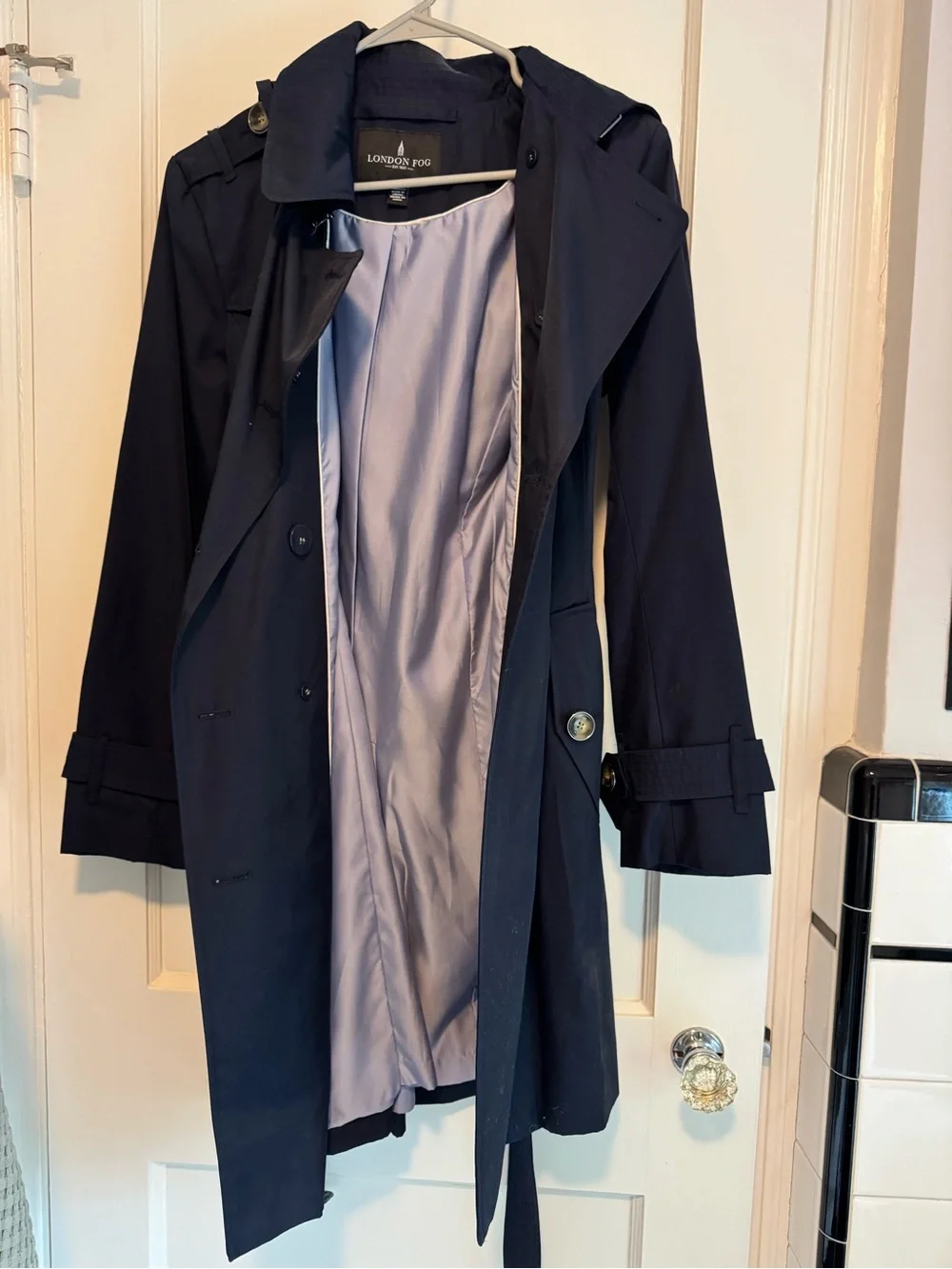 London Fog Navy Double-Breasted Trench Coat with Belt